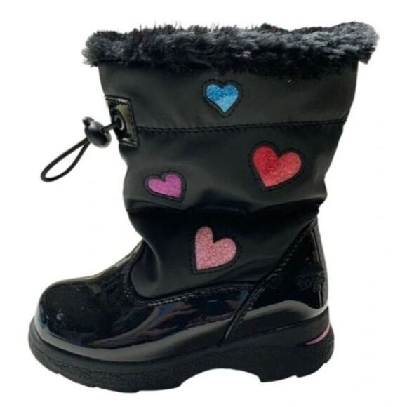 totes Kids Black Rain & Snow Boots with Heart Accents - Picture 2 of 9